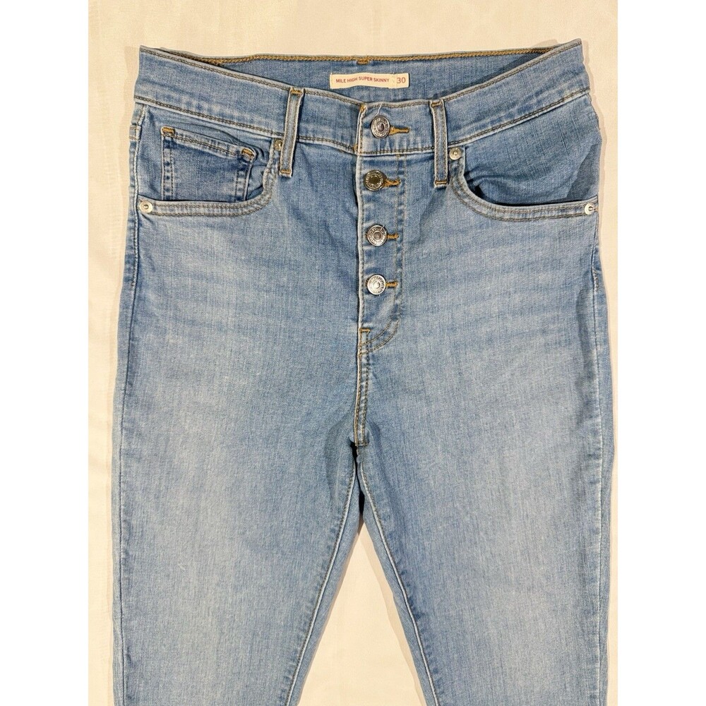 Levi's Y2K Vintage Mile High Skinny Jeans Light Blue Womens 30 Button Front EUC - Picture 3 of 16